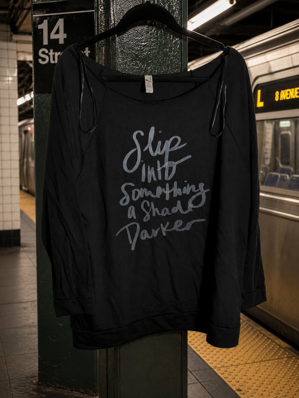 Next Level Apparel Black Long-Sleeve Graphic Top with Gray Script
